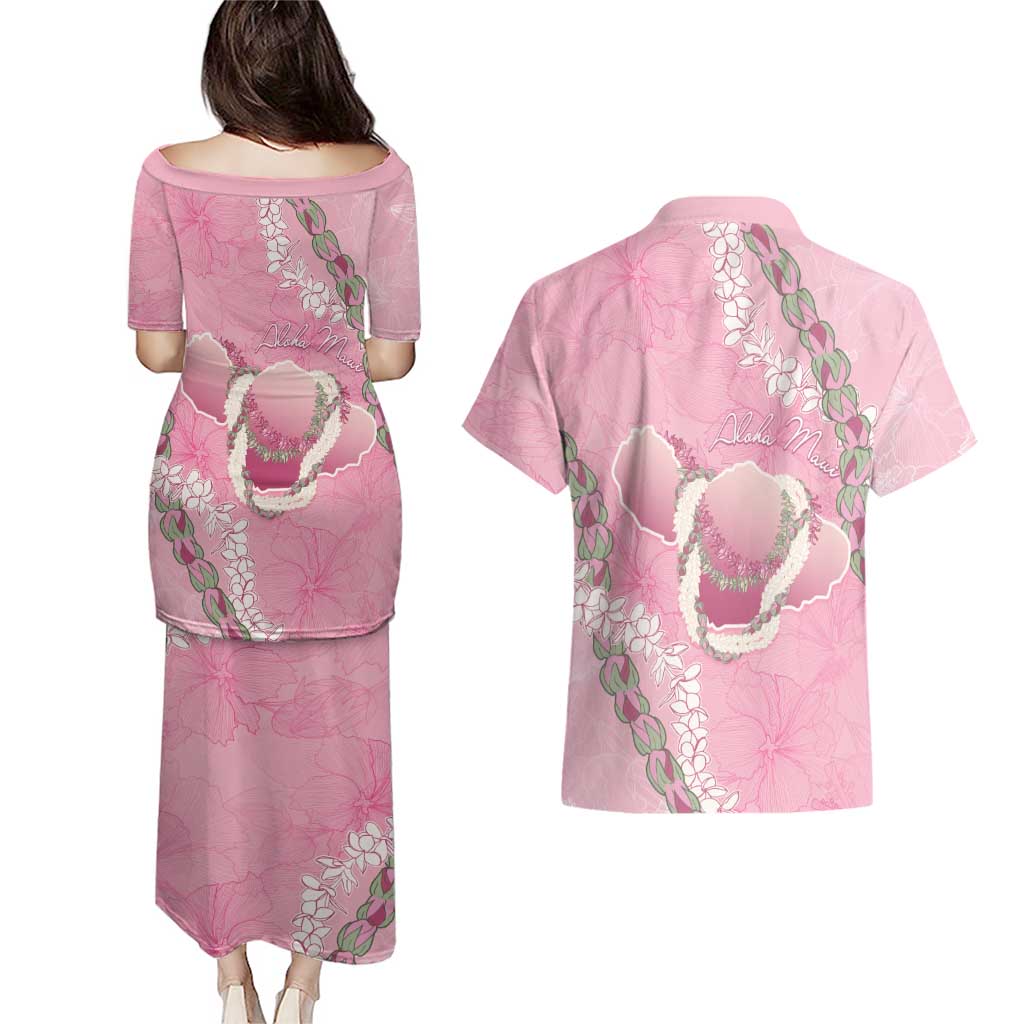 Hawaii Maui Island Flowers Lei Couples Matching Puletasi and Hawaiian Shirt Lokelani Rose Pink LT7 - Polynesian Pride