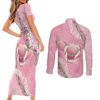 Hawaii Maui Island Flowers Lei Couples Matching Short Sleeve Bodycon Dress and Long Sleeve Button Shirt Lokelani Rose Pink LT7 - Polynesian Pride