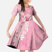 Hawaii Maui Island Flowers Lei Family Matching Mermaid Dress and Hawaiian Shirt Lokelani Rose Pink LT7 Daughter's Dress Pink - Polynesian Pride