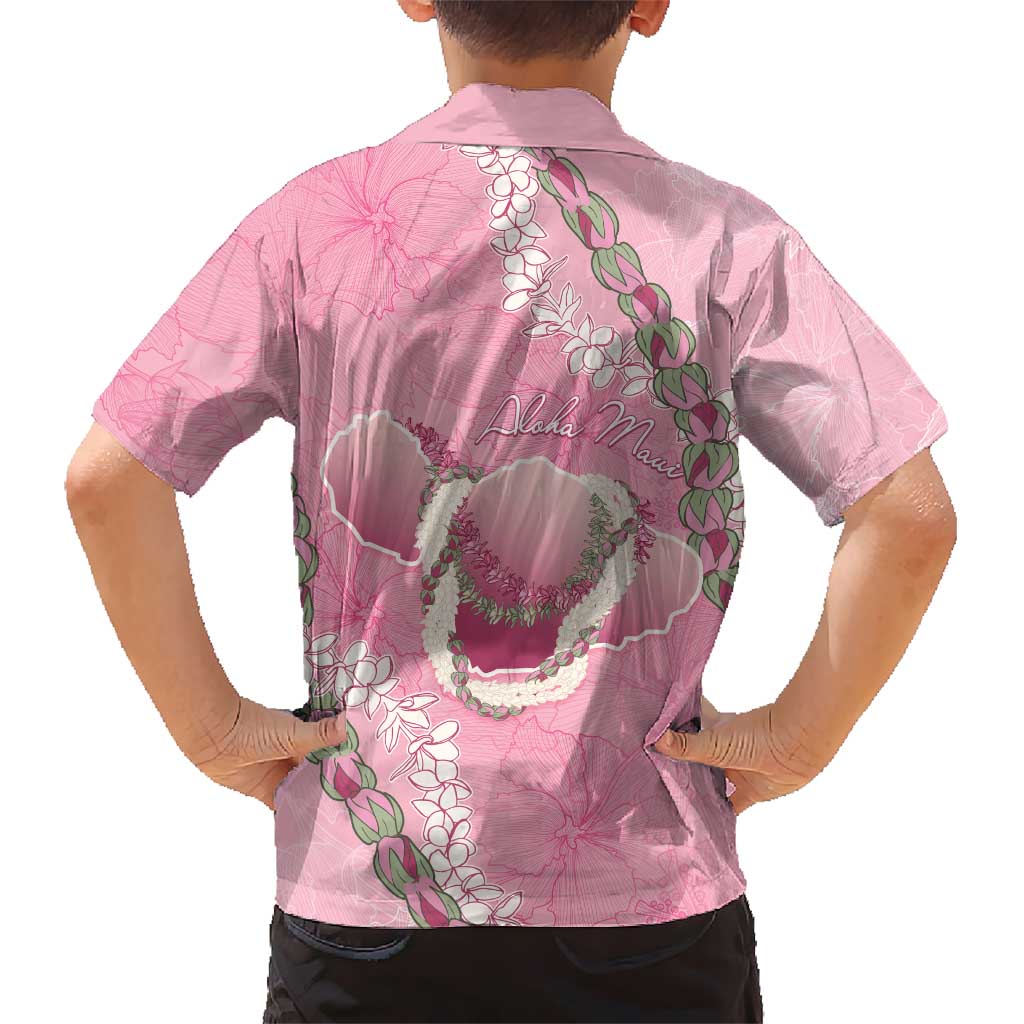 Hawaii Maui Island Flowers Lei Family Matching Off Shoulder Maxi Dress and Hawaiian Shirt Lokelani Rose Pink LT7 - Polynesian Pride