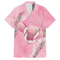 Hawaii Maui Island Flowers Lei Family Matching Off Shoulder Maxi Dress and Hawaiian Shirt Lokelani Rose Pink LT7 Dad's Shirt - Short Sleeve Pink - Polynesian Pride