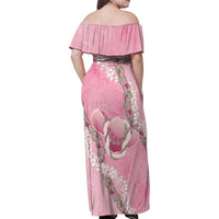Hawaii Maui Island Flowers Lei Family Matching Off Shoulder Maxi Dress and Hawaiian Shirt Lokelani Rose Pink LT7 - Polynesian Pride