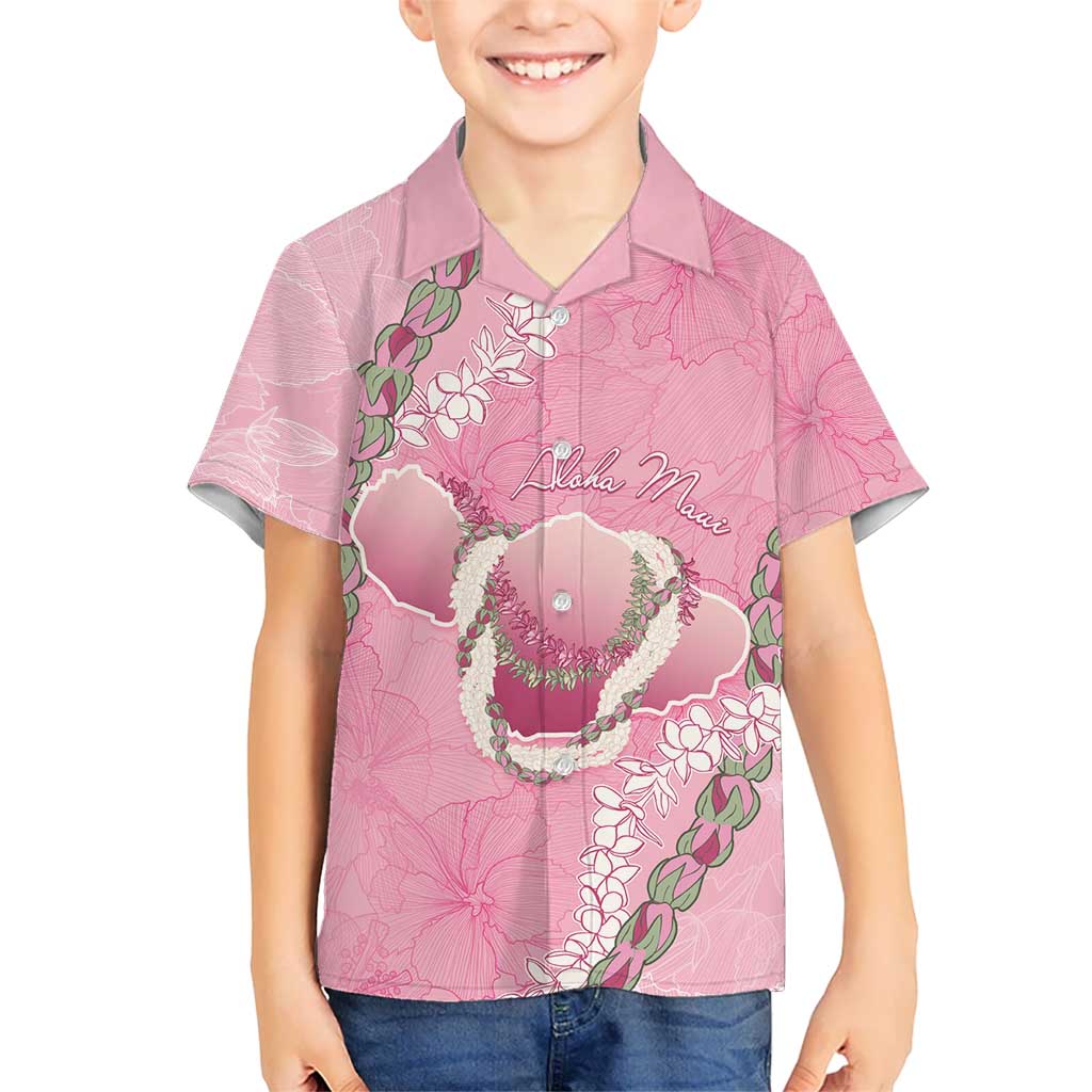 Hawaii Maui Island Flowers Lei Family Matching Off Shoulder Maxi Dress and Hawaiian Shirt Lokelani Rose Pink LT7 Son's Shirt Pink - Polynesian Pride