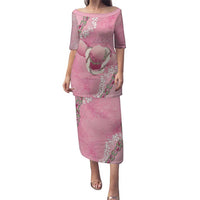 Hawaii Maui Island Flowers Lei Family Matching Puletasi and Hawaiian Shirt Lokelani Rose Pink LT7 Mom's Dress Pink - Polynesian Pride
