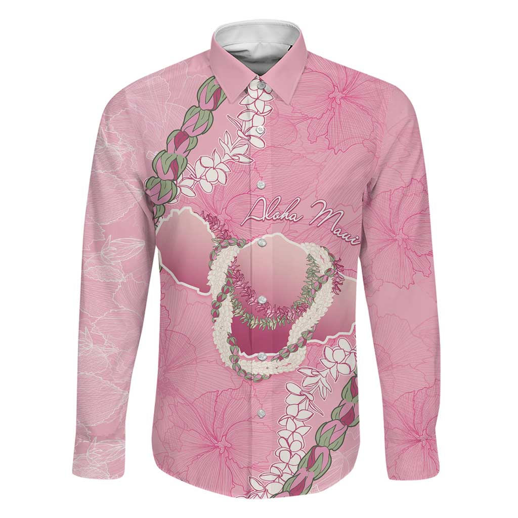 Hawaii Maui Island Flowers Lei Family Matching Short Sleeve Bodycon Dress and Hawaiian Shirt Lokelani Rose Pink LT7 Dad's Shirt - Long Sleeve Pink - Polynesian Pride