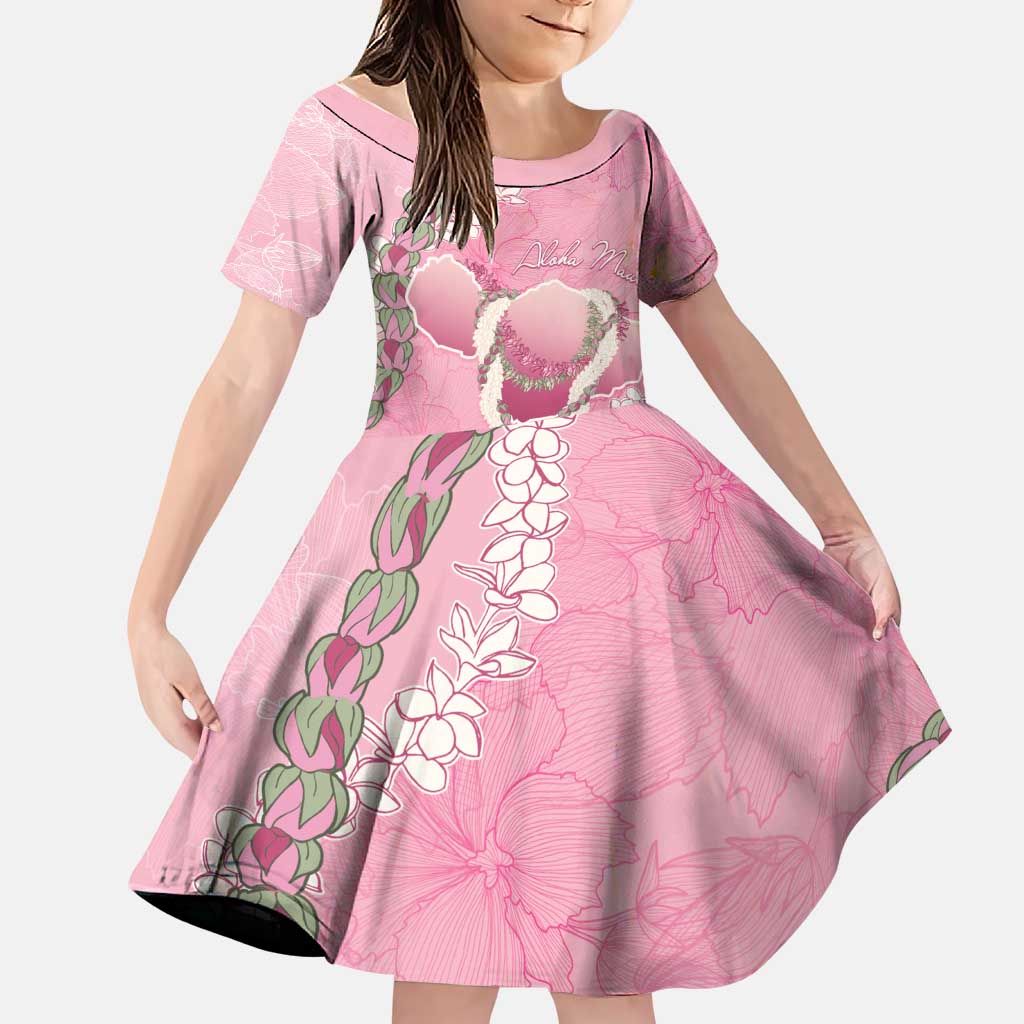Hawaii Maui Island Flowers Lei Family Matching Summer Maxi Dress and Hawaiian Shirt Lokelani Rose Pink LT7 Daughter's Dress Pink - Polynesian Pride