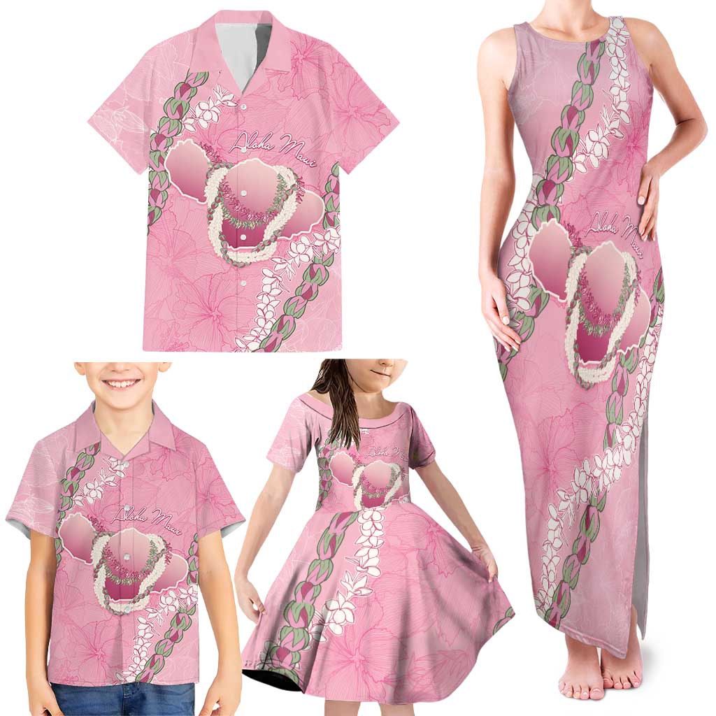 Hawaii Maui Island Flowers Lei Family Matching Tank Maxi Dress and Hawaiian Shirt Lokelani Rose Pink LT7 - Polynesian Pride