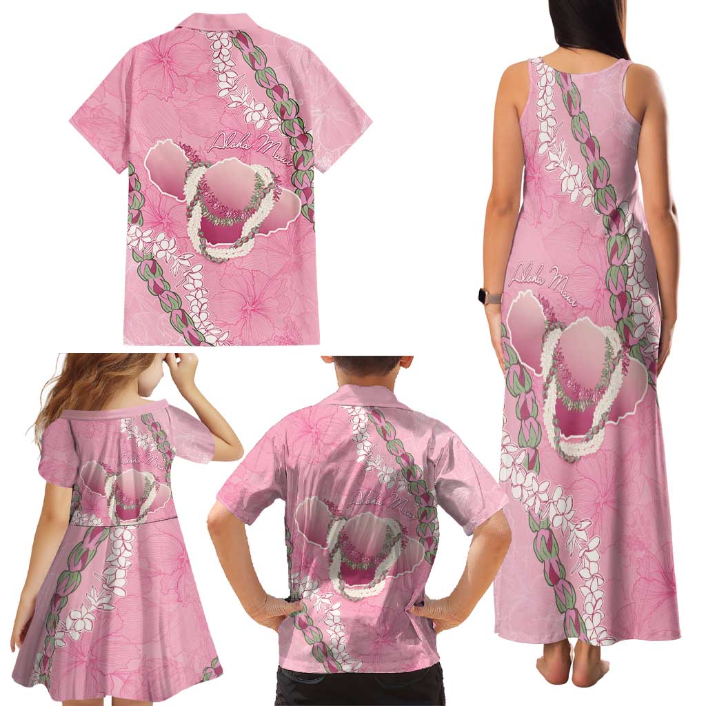 Hawaii Maui Island Flowers Lei Family Matching Tank Maxi Dress and Hawaiian Shirt Lokelani Rose Pink LT7 - Polynesian Pride