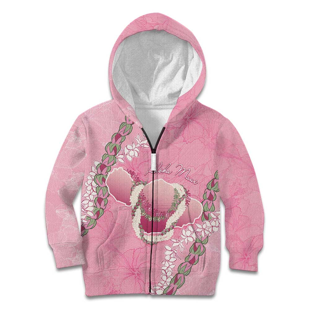 Hawaii Maui Island Flowers Lei Kid Hoodie Lokelani Rose Pink LT7 Zip Hoodie Pink - Polynesian Pride