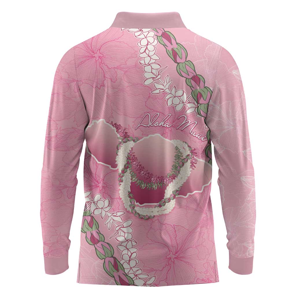 Hawaii Maui Island Flowers Lei Long Sleeve Polo Shirt Lokelani Rose Pink LT7 - Polynesian Pride
