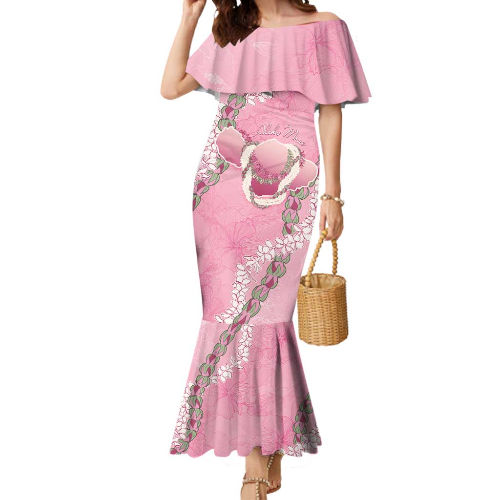 Hawaii Maui Island Flowers Lei Mermaid Dress Lokelani Rose Pink LT7 Women Pink - Polynesian Pride