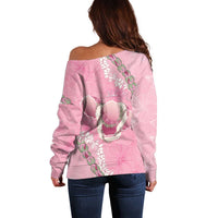 Hawaii Maui Island Flowers Lei Off Shoulder Sweater Lokelani Rose Pink