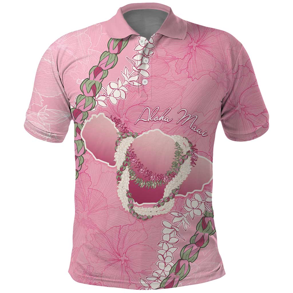 Hawaii Maui Island Flowers Lei Polo Shirt Lokelani Rose Pink