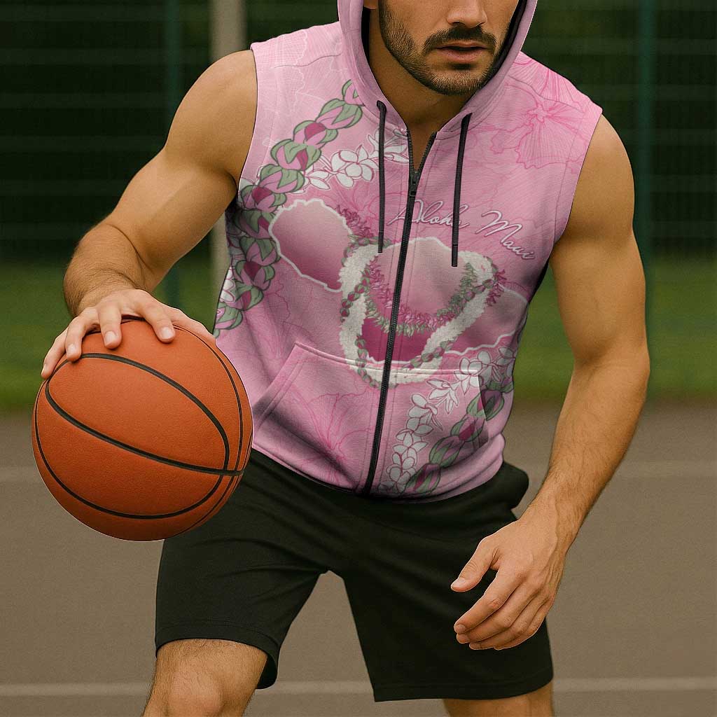 Hawaii Maui Island Flowers Lei Sleeveless Zip Hoodie Lokelani Rose Pink LT7 - Polynesian Pride