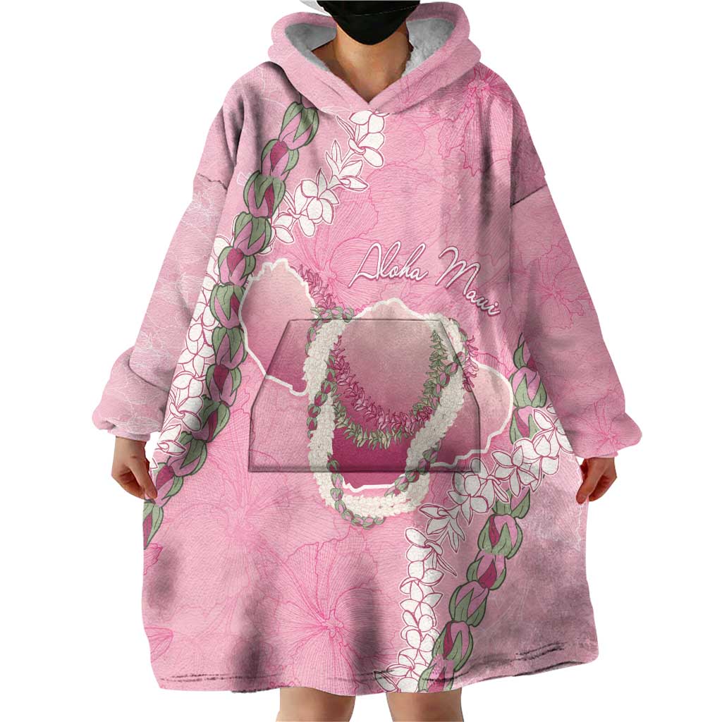 Hawaii Maui Island Flowers Lei Wearable Blanket Hoodie Lokelani Rose Pink LT7 - Polynesian Pride