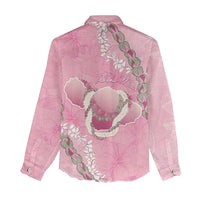 Hawaii Maui Island Flowers Lei Women Casual Shirt Lokelani Rose Pink LT7 - Polynesian Pride