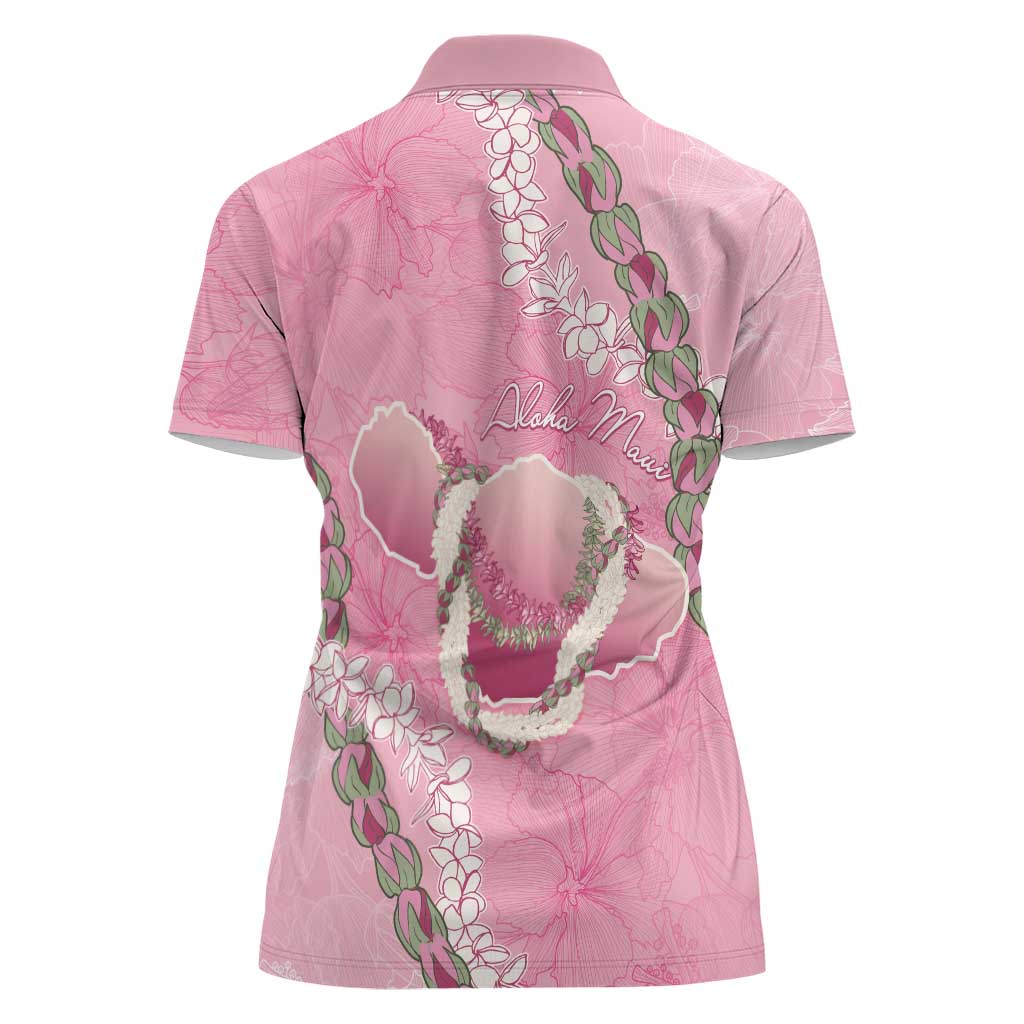 Hawaii Maui Island Flowers Lei Women Polo Shirt Lokelani Rose Pink LT7 - Polynesian Pride