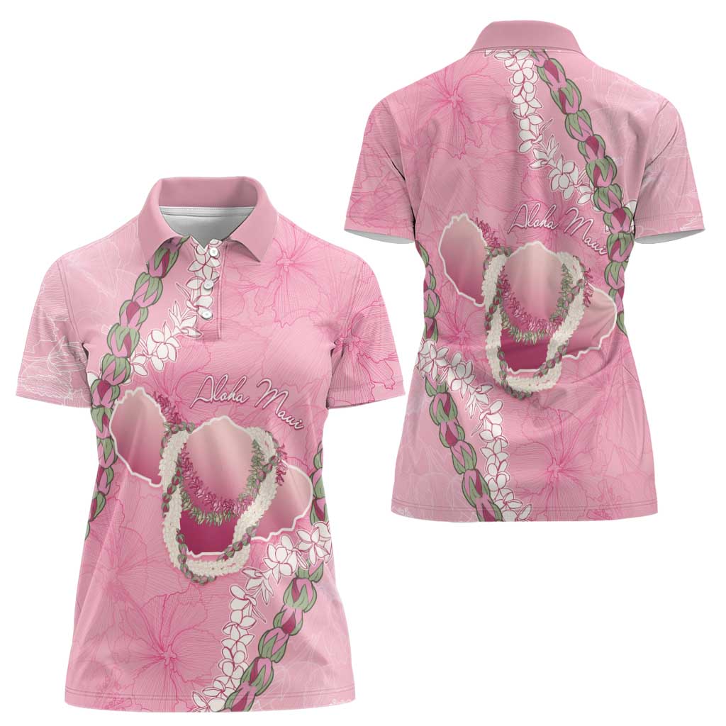 Hawaii Maui Island Flowers Lei Women Polo Shirt Lokelani Rose Pink LT7 - Polynesian Pride