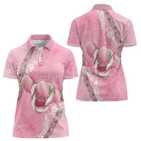 Hawaii Maui Island Flowers Lei Women Polo Shirt Lokelani Rose Pink LT7 - Polynesian Pride