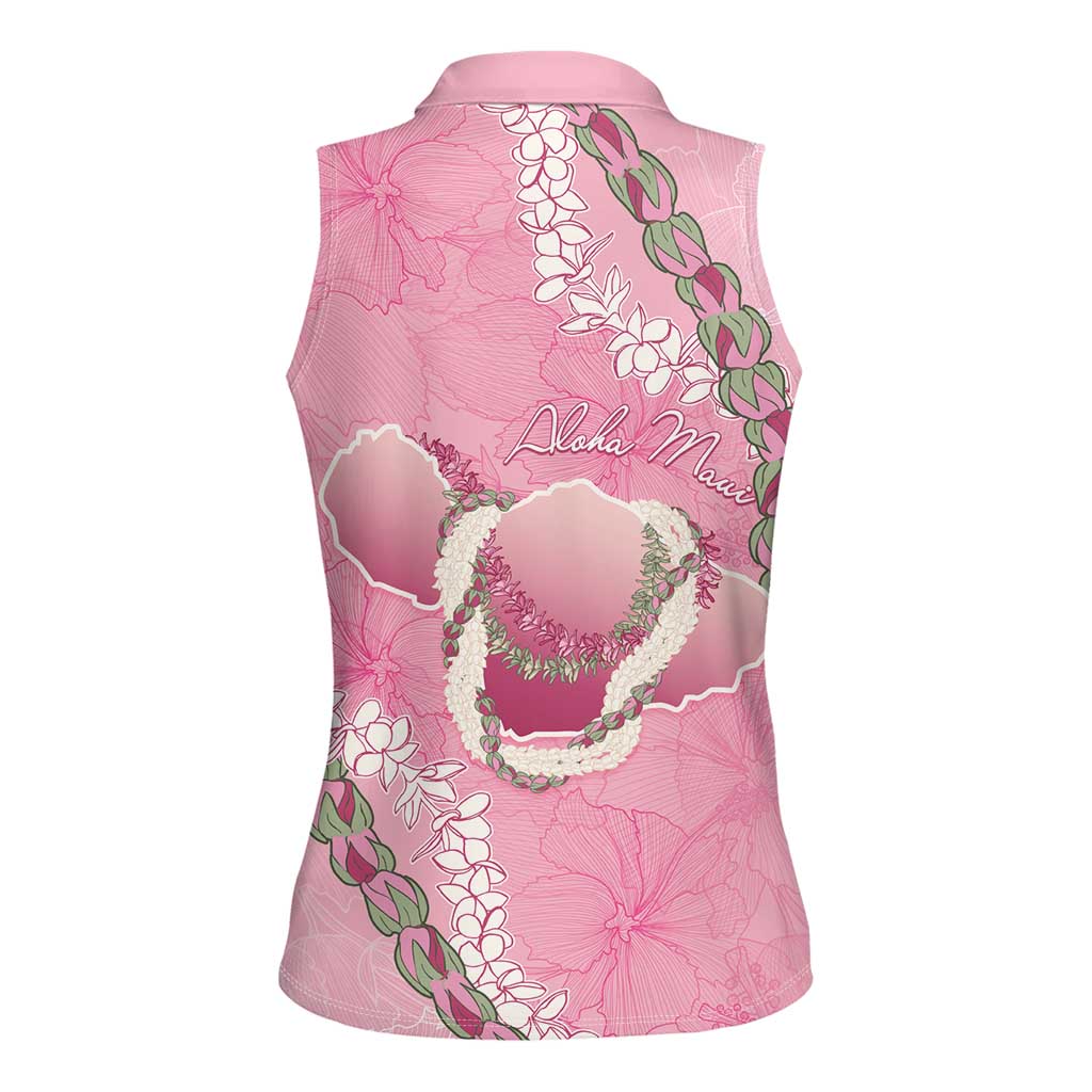 Hawaii Maui Island Flowers Lei Women Sleeveless Polo Shirt Lokelani Rose Pink LT7 - Polynesian Pride