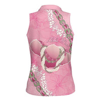 Hawaii Maui Island Flowers Lei Women Sleeveless Polo Shirt Lokelani Rose Pink LT7 - Polynesian Pride