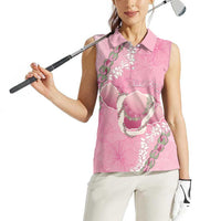 Hawaii Maui Island Flowers Lei Women Sleeveless Polo Shirt Lokelani Rose Pink LT7 - Polynesian Pride
