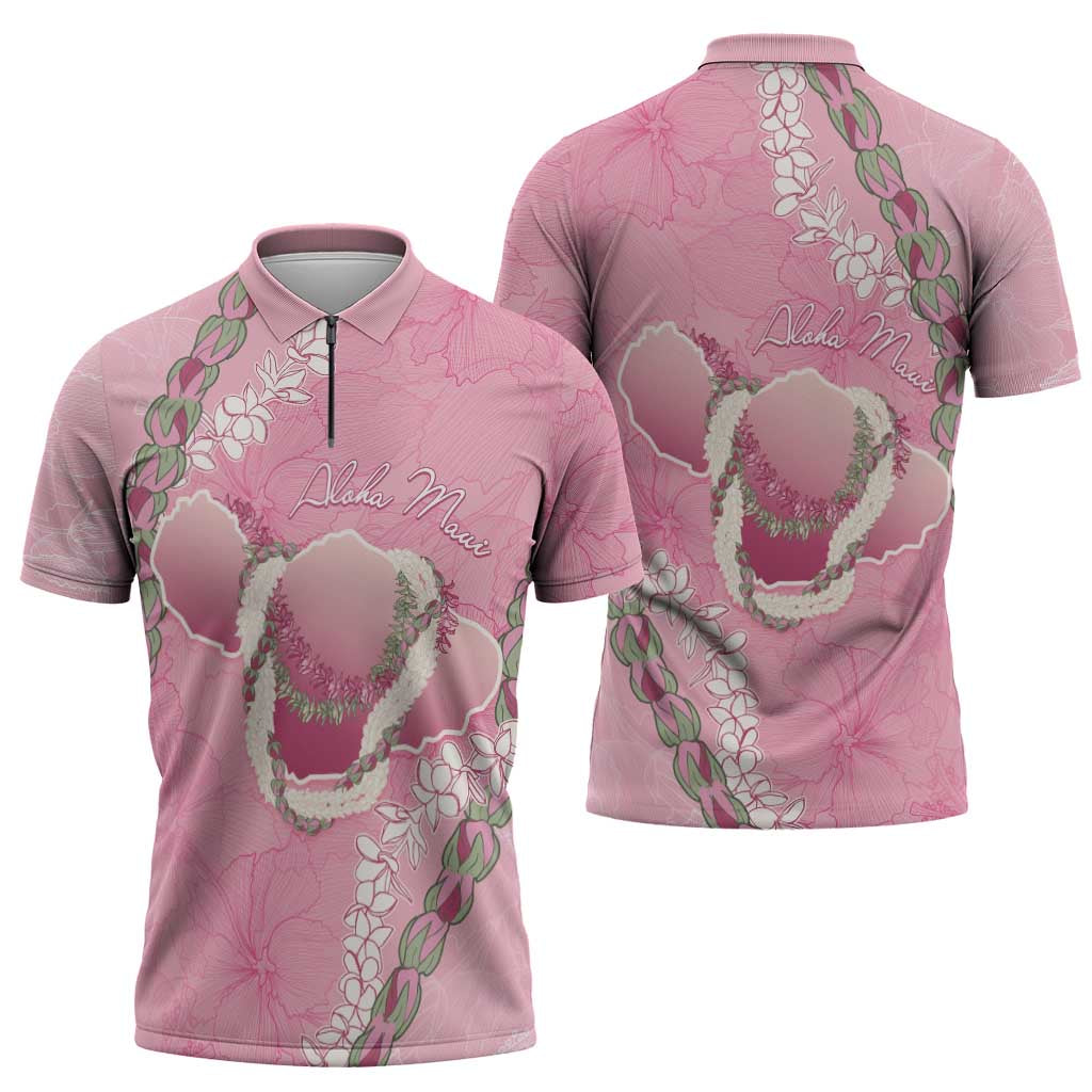 Hawaii Maui Island Flowers Lei Zipper Polo Shirt Lokelani Rose Pink LT7 - Polynesian Pride