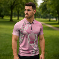 Hawaii Maui Island Flowers Lei Zipper Polo Shirt Lokelani Rose Pink LT7 - Polynesian Pride