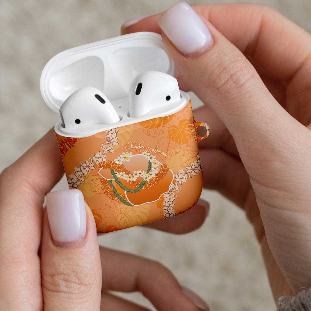 Hawaii Lanai Island Flowers Lei AirPods Case Orange Kaunaoa Mix Maile