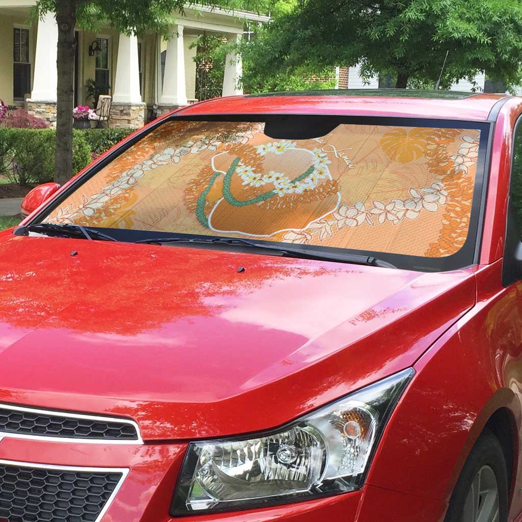Hawaii Lanai Island Flowers Lei Auto Sun Shade Orange Kaunaoa Mix Maile LT7 - Polynesian Pride