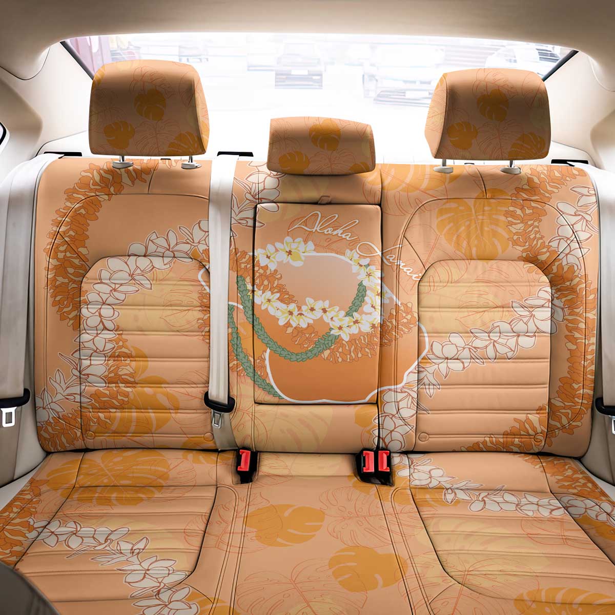 Hawaii Lanai Island Flowers Lei Back Car Seat Cover Orange Kaunaoa Mix Maile