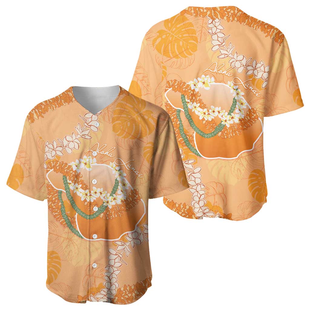 Hawaii Lanai Island Flowers Lei Baseball Jersey Orange Kaunaoa Mix Maile LT7 - Polynesian Pride
