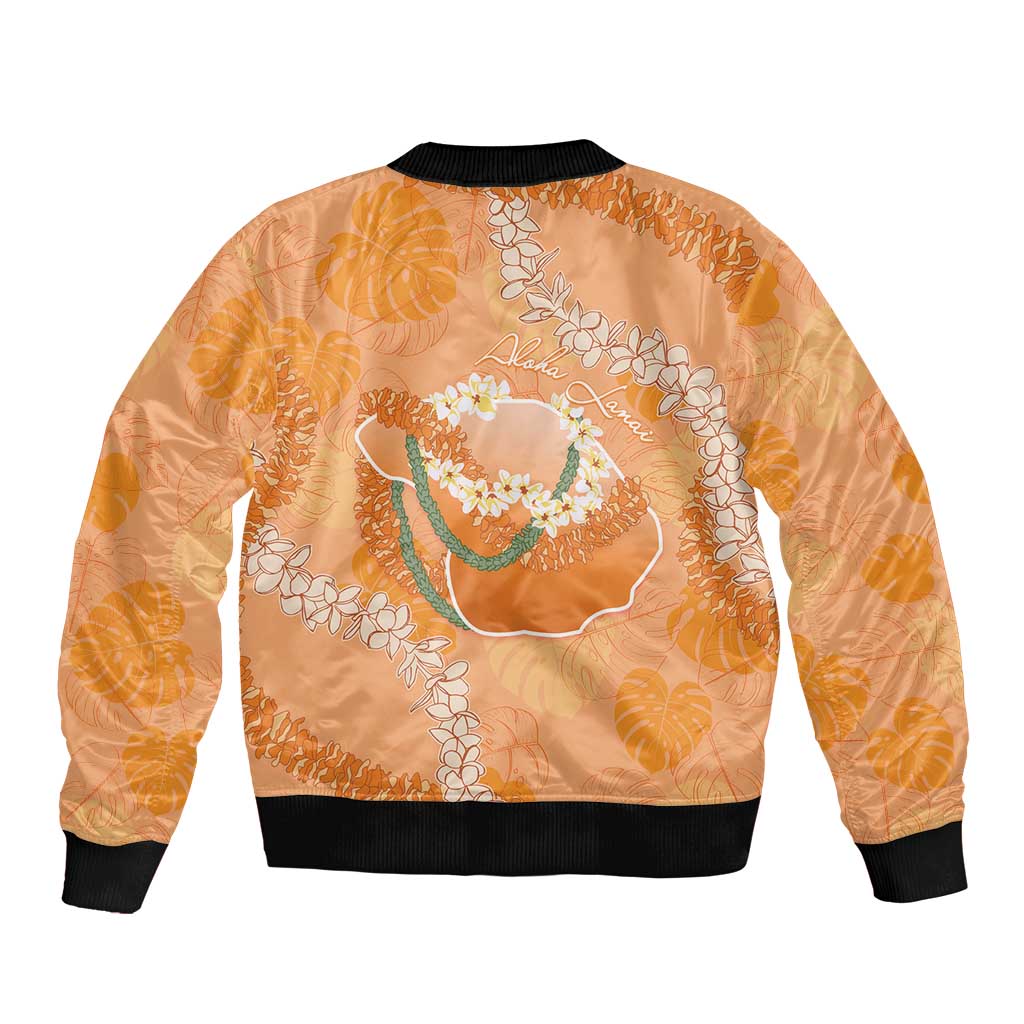 Hawaii Lanai Island Flowers Lei Bomber Jacket Orange Kaunaoa Mix Maile