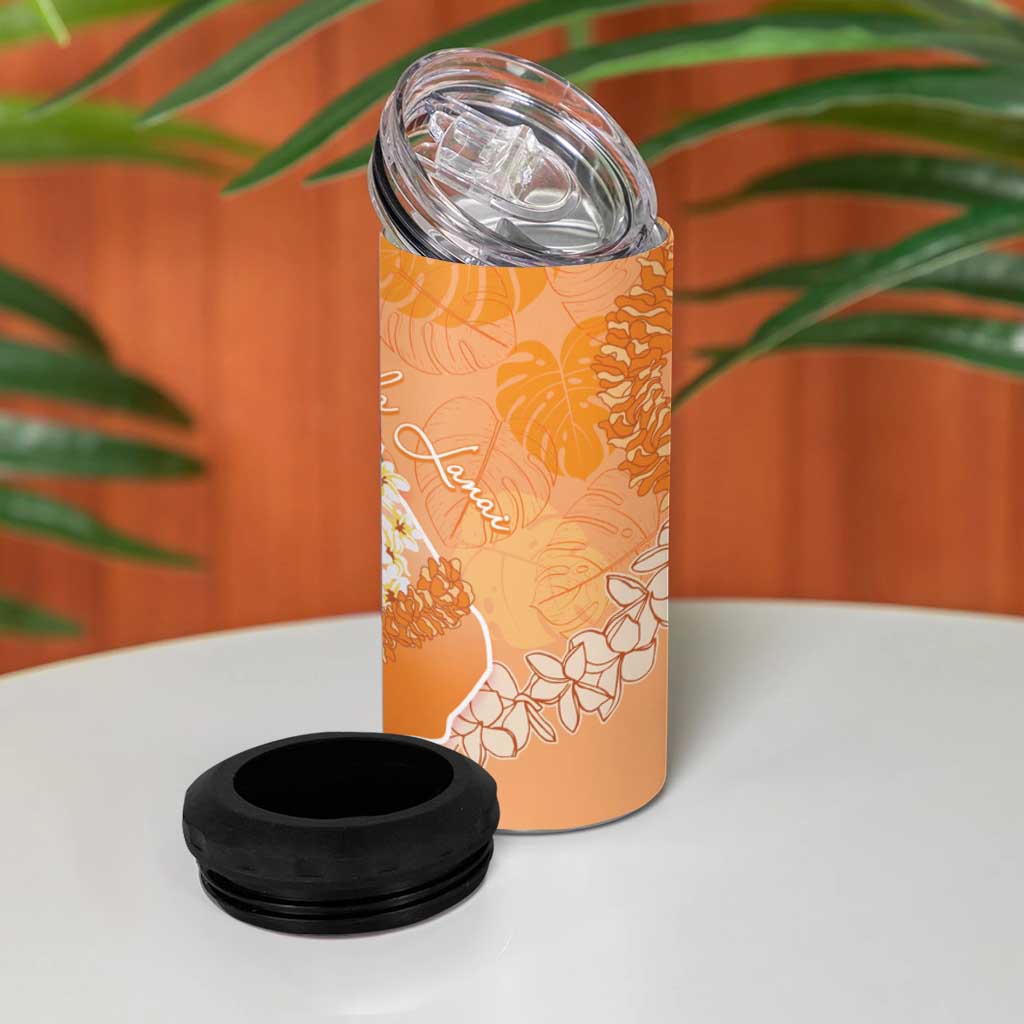 Hawaii Lanai Island Flowers Lei 4 in 1 Can Cooler Tumbler Orange Kaunaoa Mix Maile LT7 - Polynesian Pride