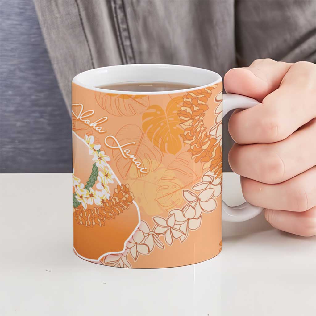 Hawaii Lanai Island Flowers Lei Ceramic Mug Orange Kaunaoa Mix Maile