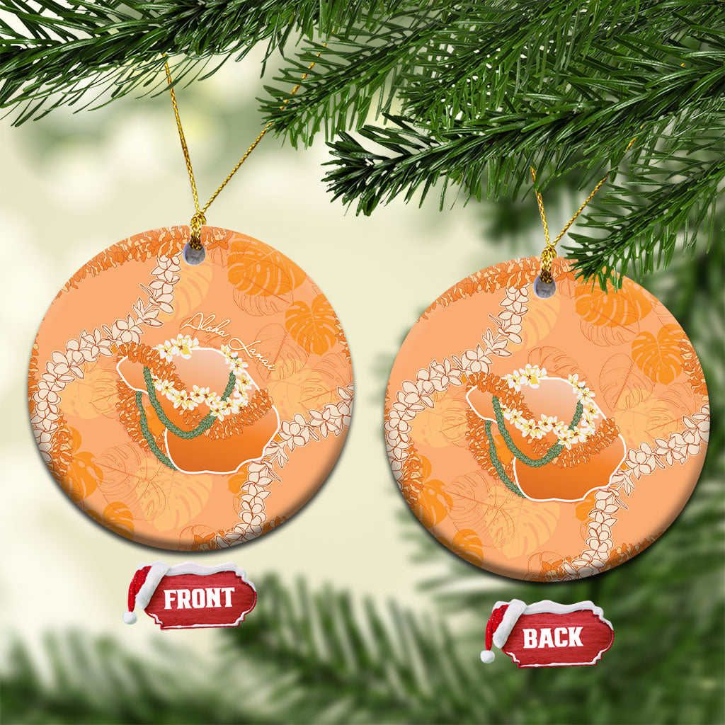 Hawaii Lanai Island Flowers Lei Ceramic Ornament Orange Kaunaoa Mix Maile LT7 Circle Orange - Polynesian Pride