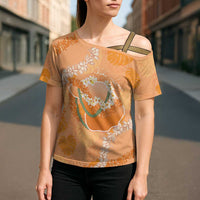 Hawaii Lanai Island Flowers Lei Cross Shoulder Shirt Orange Kaunaoa Mix Maile