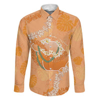 Hawaii Lanai Island Flowers Lei Family Matching Long Sleeve Bodycon Dress and Hawaiian Shirt Orange Kaunaoa Mix Maile LT7 Dad's Shirt - Long Sleeve Orange - Polynesian Pride