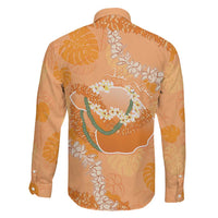 Hawaii Lanai Island Flowers Lei Family Matching Off The Shoulder Long Sleeve Dress and Hawaiian Shirt Orange Kaunaoa Mix Maile LT7 - Polynesian Pride