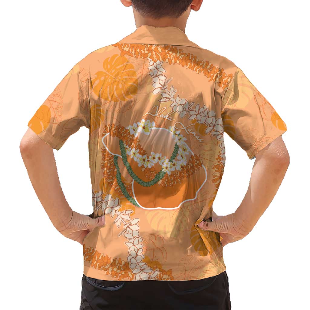 Hawaii Lanai Island Flowers Lei Family Matching Off Shoulder Maxi Dress and Hawaiian Shirt Orange Kaunaoa Mix Maile LT7 - Polynesian Pride