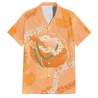 Hawaii Lanai Island Flowers Lei Family Matching Off Shoulder Maxi Dress and Hawaiian Shirt Orange Kaunaoa Mix Maile LT7 Dad's Shirt - Short Sleeve Orange - Polynesian Pride