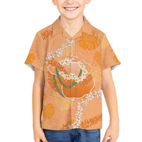 Hawaii Lanai Island Flowers Lei Family Matching Puletasi and Hawaiian Shirt Orange Kaunaoa Mix Maile LT7 Son's Shirt Orange - Polynesian Pride