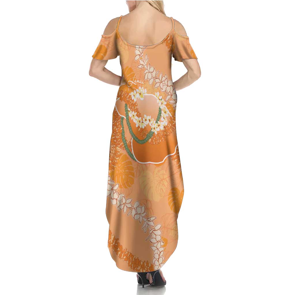 Hawaii Lanai Island Flowers Lei Family Matching Summer Maxi Dress and Hawaiian Shirt Orange Kaunaoa Mix Maile LT7 - Polynesian Pride