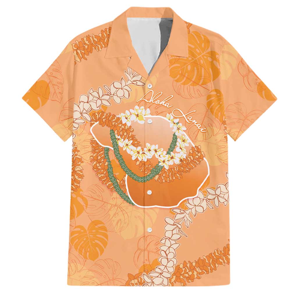Hawaii Lanai Island Flowers Lei Family Matching Tank Maxi Dress and Hawaiian Shirt Orange Kaunaoa Mix Maile LT7 Dad's Shirt - Short Sleeve Orange - Polynesian Pride