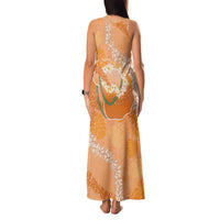 Hawaii Lanai Island Flowers Lei Family Matching Tank Maxi Dress and Hawaiian Shirt Orange Kaunaoa Mix Maile LT7 - Polynesian Pride