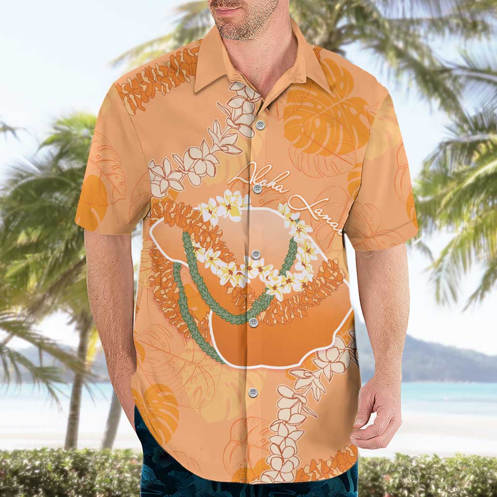 Hawaii Lanai Island Flowers Lei Hawaiian Shirt Orange Kaunaoa Mix Maile