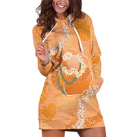 Hawaii Lanai Island Flowers Lei Hoodie Dress Orange Kaunaoa Mix Maile LT7 Orange - Polynesian Pride