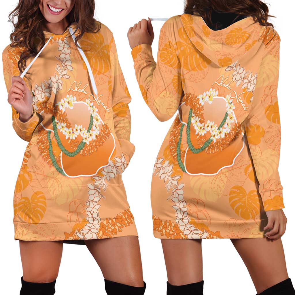 Hawaii Lanai Island Flowers Lei Hoodie Dress Orange Kaunaoa Mix Maile LT7 - Polynesian Pride