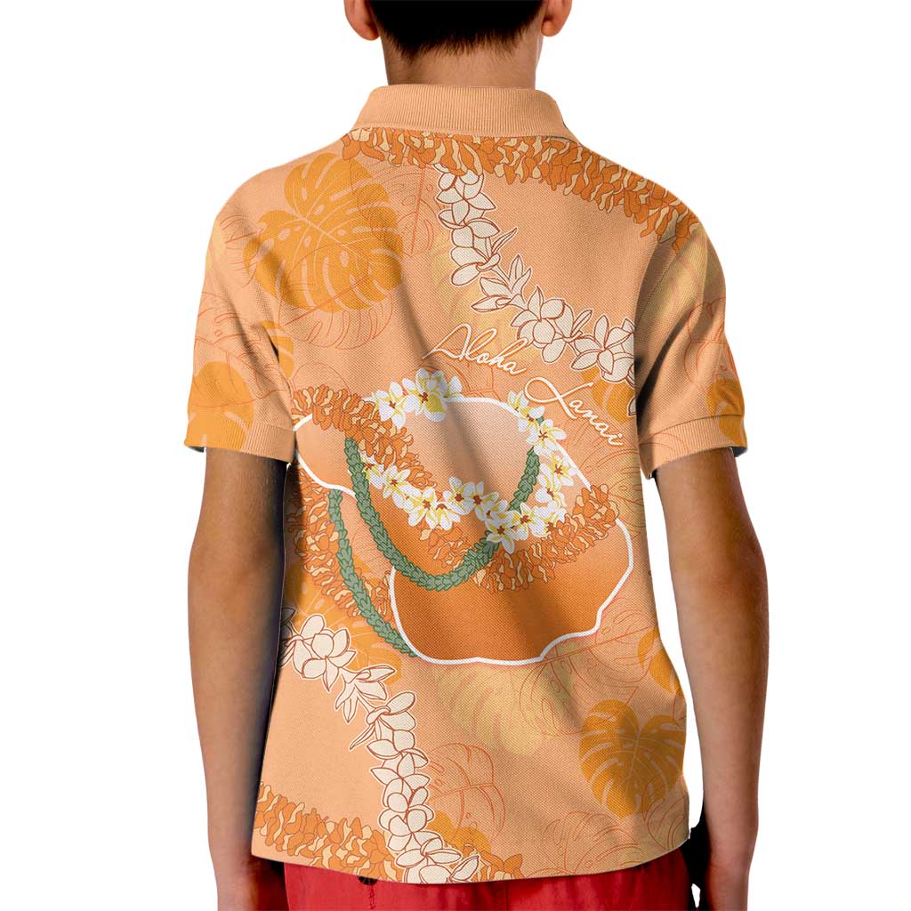 Hawaii Lanai Island Flowers Lei Kid Polo Shirt Orange Kaunaoa Mix Maile LT7 - Polynesian Pride