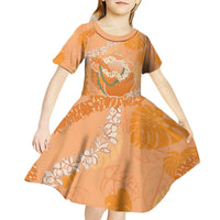 Hawaii Lanai Island Flowers Lei Kid Short Sleeve Dress Orange Kaunaoa Mix Maile LT7 - Polynesian Pride